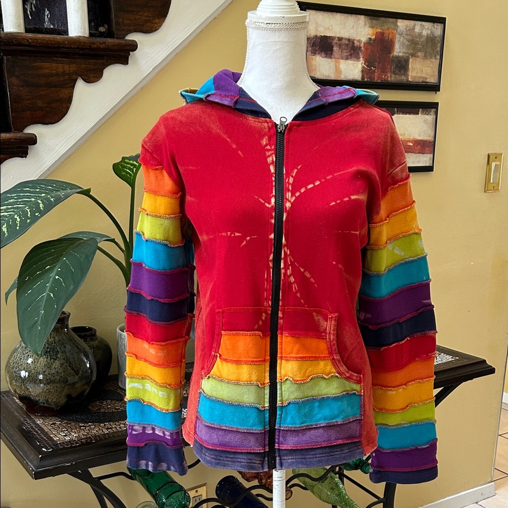 Windhorse Multicolor Patchwork Hoodie Zip Handcra… - image 2